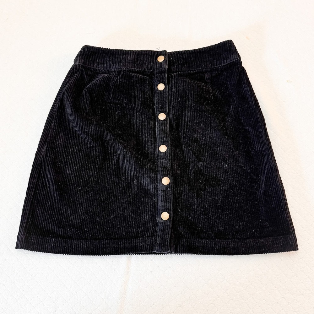 Tobi Black Corduroy Button Down Skirt SZ XS